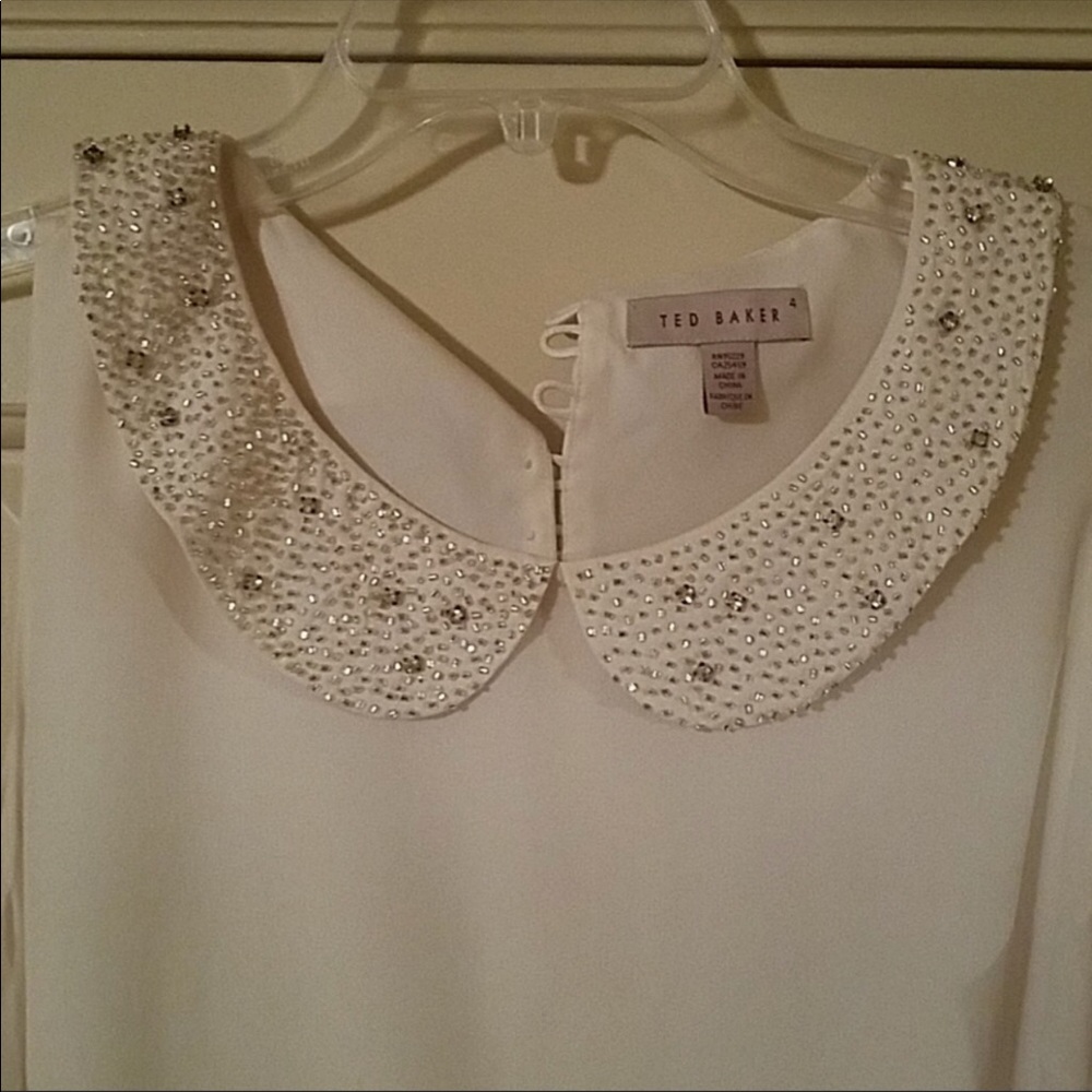 Ted Baker Jeweled Peter Pan Collar Cream Dress
